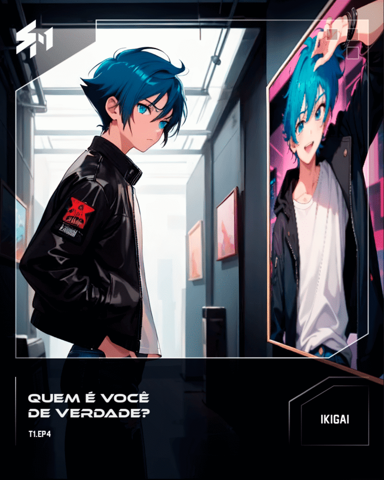 Kai confuso, olhando pro seu reflexo no espelho