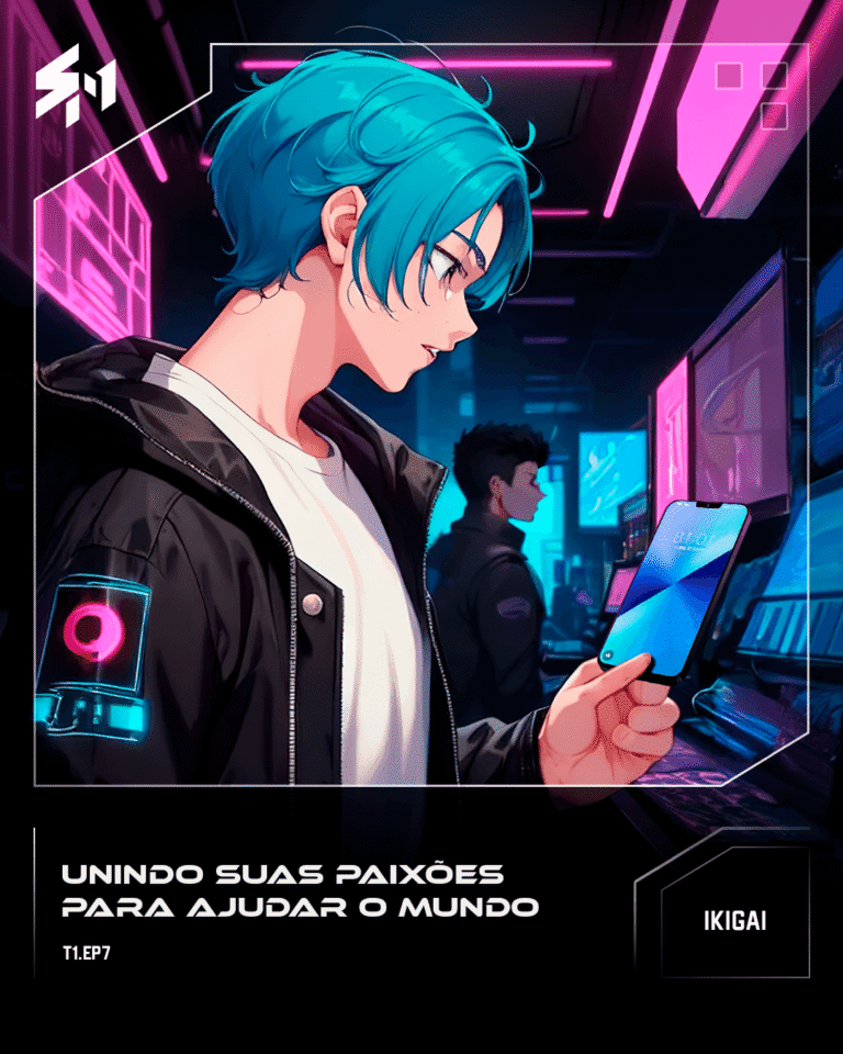 Kai de perfil olhando o celular